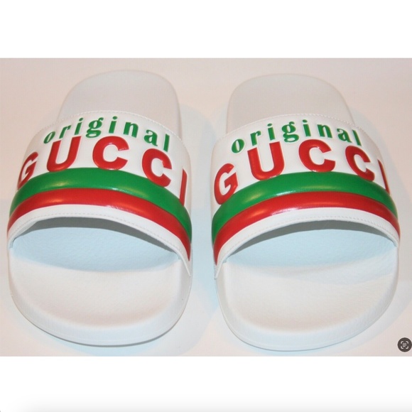 Gucci Men's Original Web Leather Slides Sandals Shoes - Picture 2 of 5